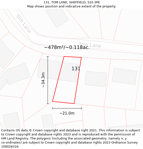 131, TOM LANE, SHEFFIELD, S10 3PE: Plot and title map