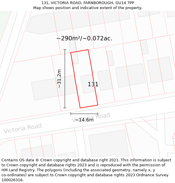 131, VICTORIA ROAD, FARNBOROUGH, GU14 7PP: Plot and title map