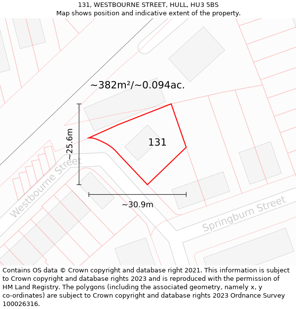 131, WESTBOURNE STREET, HULL, HU3 5BS: Plot and title map