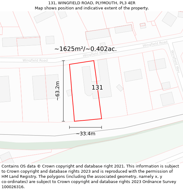 131, WINGFIELD ROAD, PLYMOUTH, PL3 4ER: Plot and title map