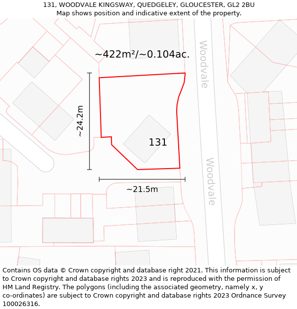 131, WOODVALE KINGSWAY, QUEDGELEY, GLOUCESTER, GL2 2BU: Plot and title map