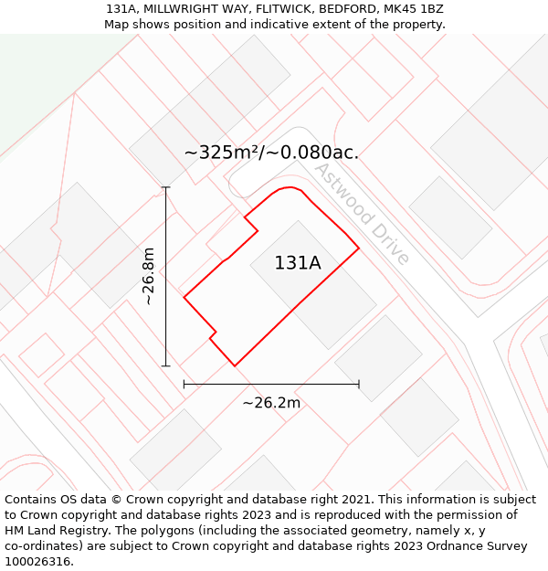 131A, MILLWRIGHT WAY, FLITWICK, BEDFORD, MK45 1BZ: Plot and title map