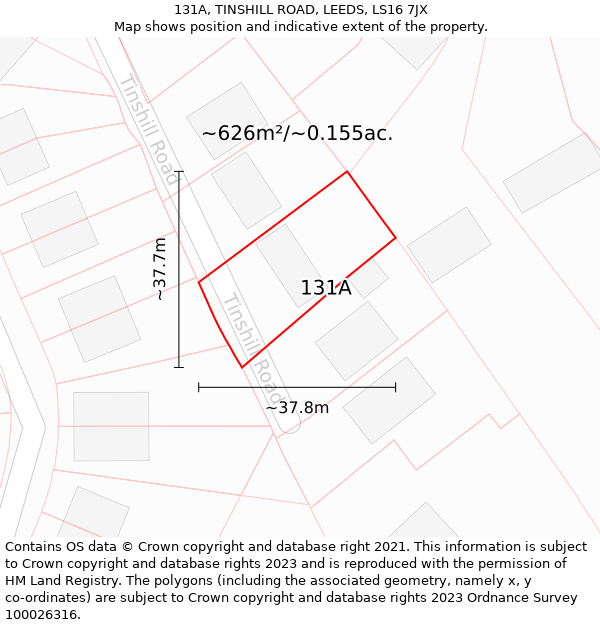 131A, TINSHILL ROAD, LEEDS, LS16 7JX: Plot and title map