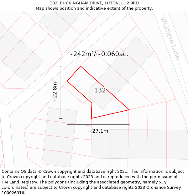 132, BUCKINGHAM DRIVE, LUTON, LU2 9RD: Plot and title map