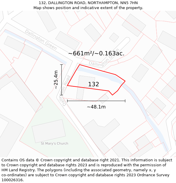 132, DALLINGTON ROAD, NORTHAMPTON, NN5 7HN: Plot and title map