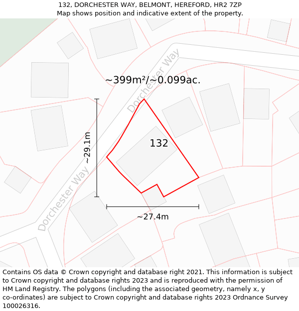 132, DORCHESTER WAY, BELMONT, HEREFORD, HR2 7ZP: Plot and title map