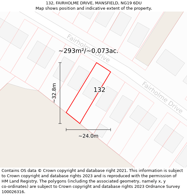 132, FAIRHOLME DRIVE, MANSFIELD, NG19 6DU: Plot and title map