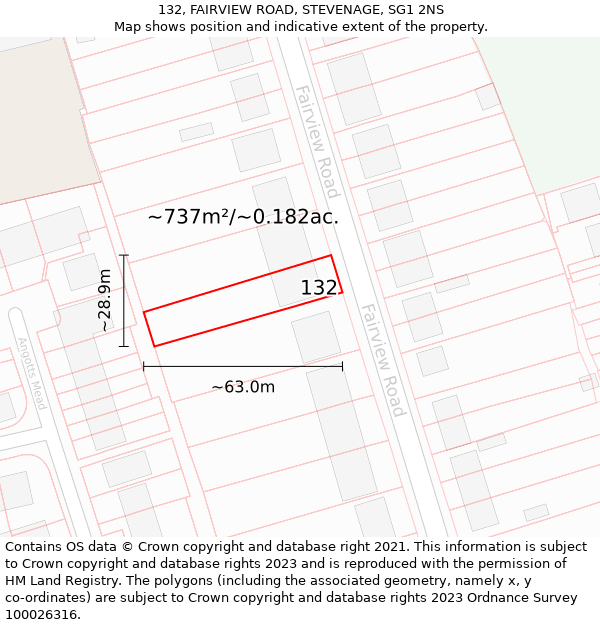 132, FAIRVIEW ROAD, STEVENAGE, SG1 2NS: Plot and title map