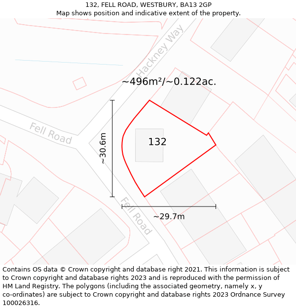 132, FELL ROAD, WESTBURY, BA13 2GP: Plot and title map