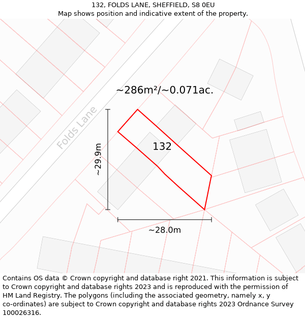 132, FOLDS LANE, SHEFFIELD, S8 0EU: Plot and title map