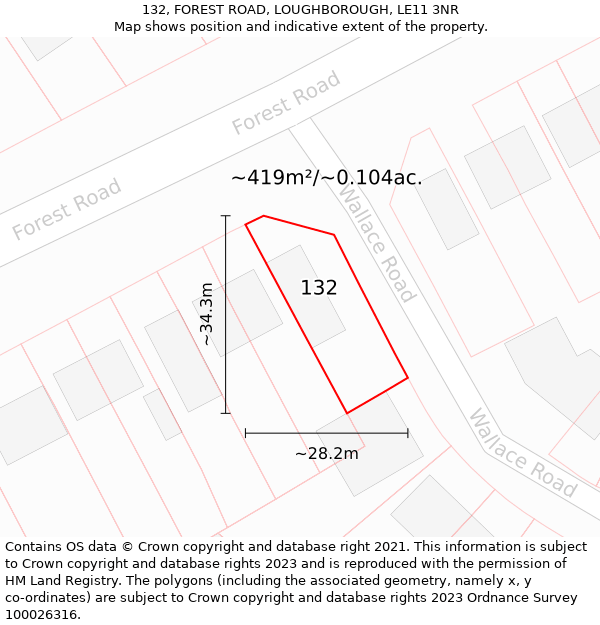 132, FOREST ROAD, LOUGHBOROUGH, LE11 3NR: Plot and title map