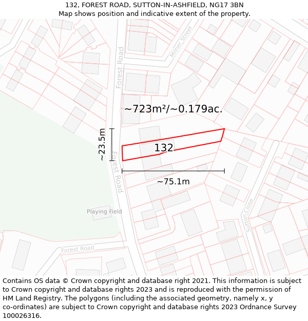 132, FOREST ROAD, SUTTON-IN-ASHFIELD, NG17 3BN: Plot and title map