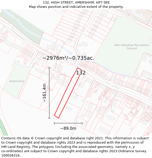 132, HIGH STREET, AMERSHAM, HP7 0EE: Plot and title map