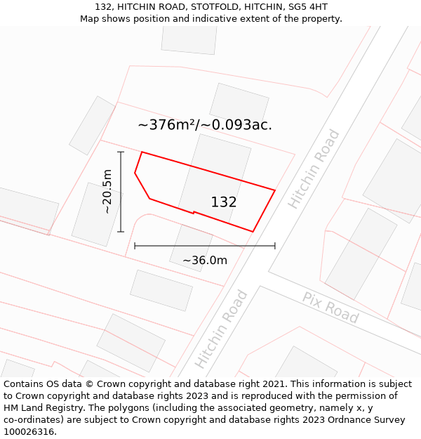 132, HITCHIN ROAD, STOTFOLD, HITCHIN, SG5 4HT: Plot and title map