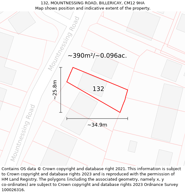 132, MOUNTNESSING ROAD, BILLERICAY, CM12 9HA: Plot and title map