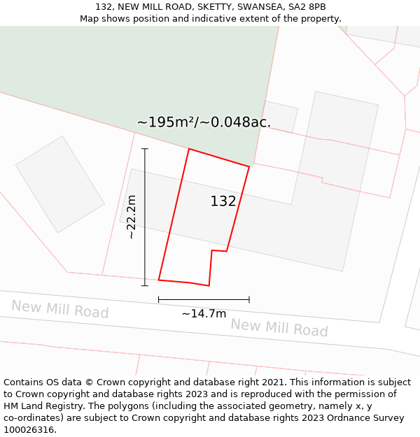 132, NEW MILL ROAD, SKETTY, SWANSEA, SA2 8PB: Plot and title map