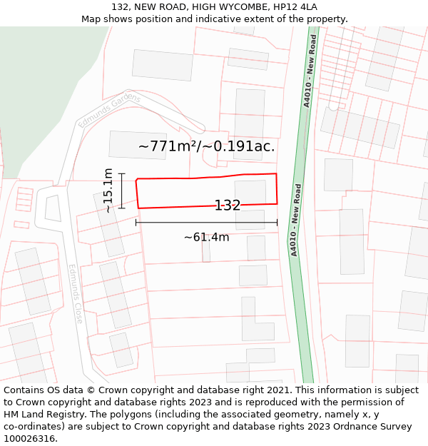 132, NEW ROAD, HIGH WYCOMBE, HP12 4LA: Plot and title map