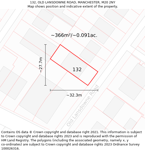 132, OLD LANSDOWNE ROAD, MANCHESTER, M20 2NY: Plot and title map