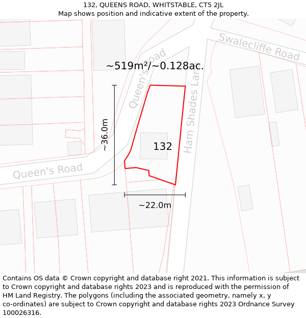 132, QUEENS ROAD, WHITSTABLE, CT5 2JL: Plot and title map