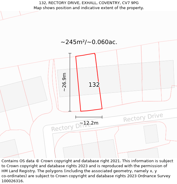 132, RECTORY DRIVE, EXHALL, COVENTRY, CV7 9PG: Plot and title map