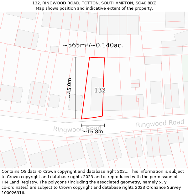 132, RINGWOOD ROAD, TOTTON, SOUTHAMPTON, SO40 8DZ: Plot and title map