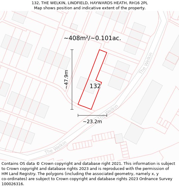 132, THE WELKIN, LINDFIELD, HAYWARDS HEATH, RH16 2PL: Plot and title map