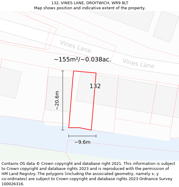 132, VINES LANE, DROITWICH, WR9 8LT: Plot and title map
