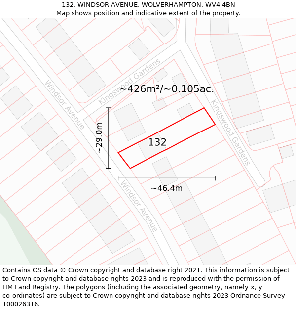 132, WINDSOR AVENUE, WOLVERHAMPTON, WV4 4BN: Plot and title map