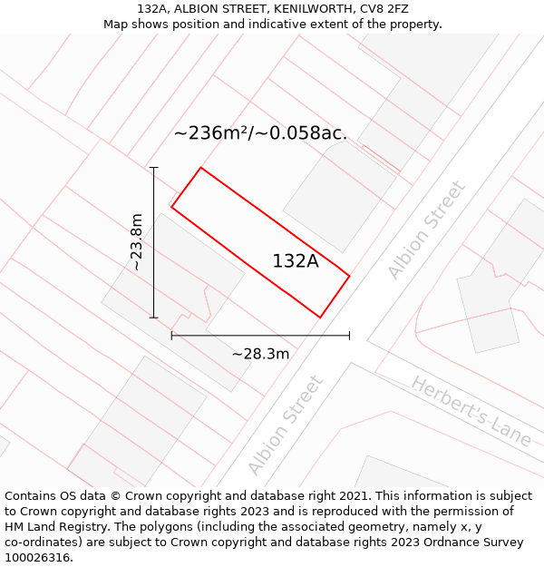 132A, ALBION STREET, KENILWORTH, CV8 2FZ: Plot and title map
