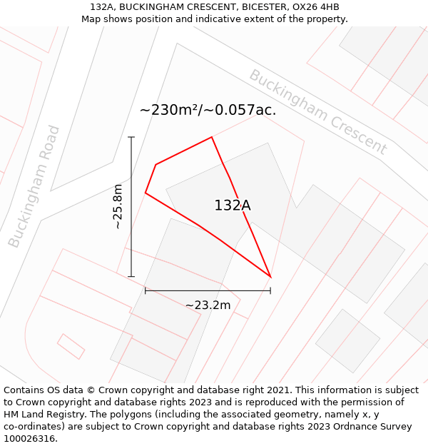 132A, BUCKINGHAM CRESCENT, BICESTER, OX26 4HB: Plot and title map