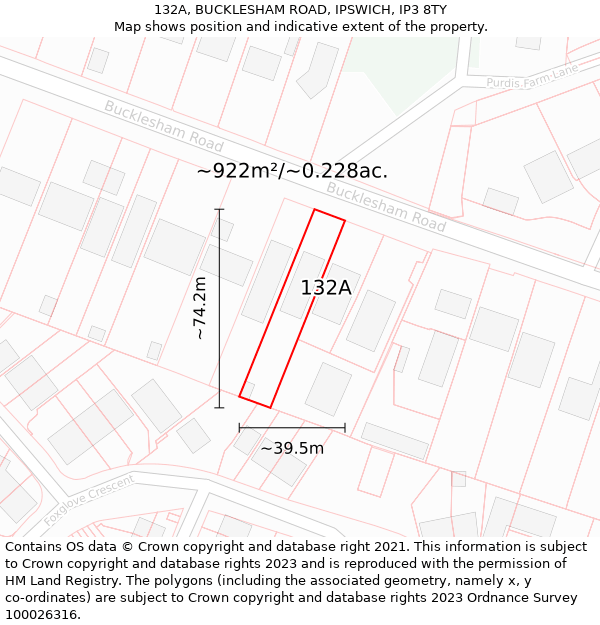 132A, BUCKLESHAM ROAD, IPSWICH, IP3 8TY: Plot and title map