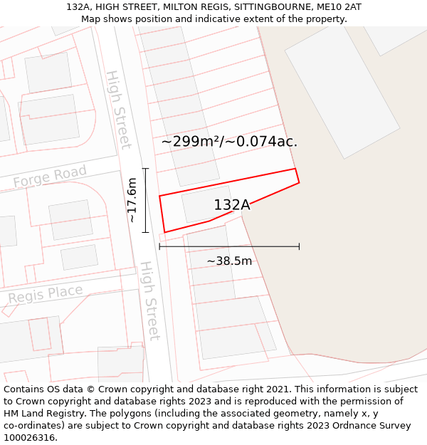 132A, HIGH STREET, MILTON REGIS, SITTINGBOURNE, ME10 2AT: Plot and title map