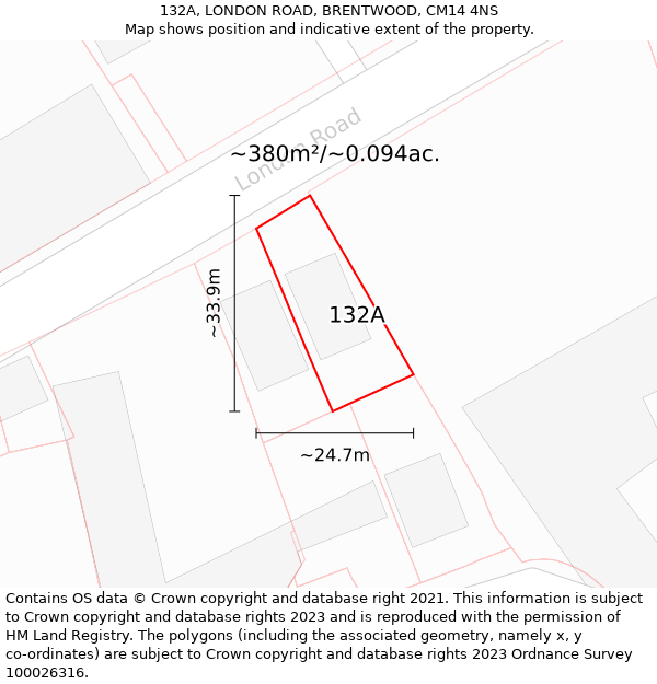 132A, LONDON ROAD, BRENTWOOD, CM14 4NS: Plot and title map