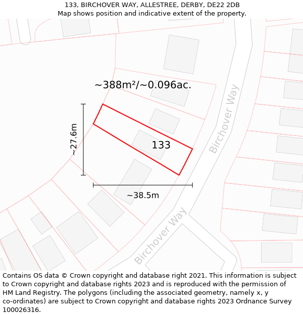 133, BIRCHOVER WAY, ALLESTREE, DERBY, DE22 2DB: Plot and title map