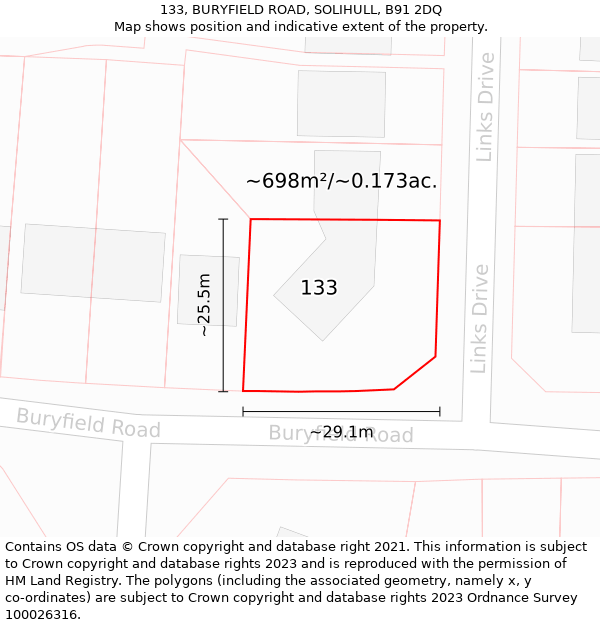 133, BURYFIELD ROAD, SOLIHULL, B91 2DQ: Plot and title map