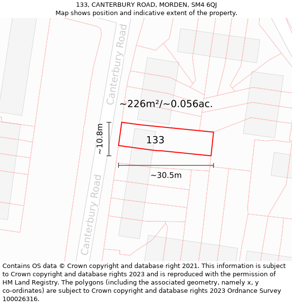 133, CANTERBURY ROAD, MORDEN, SM4 6QJ: Plot and title map