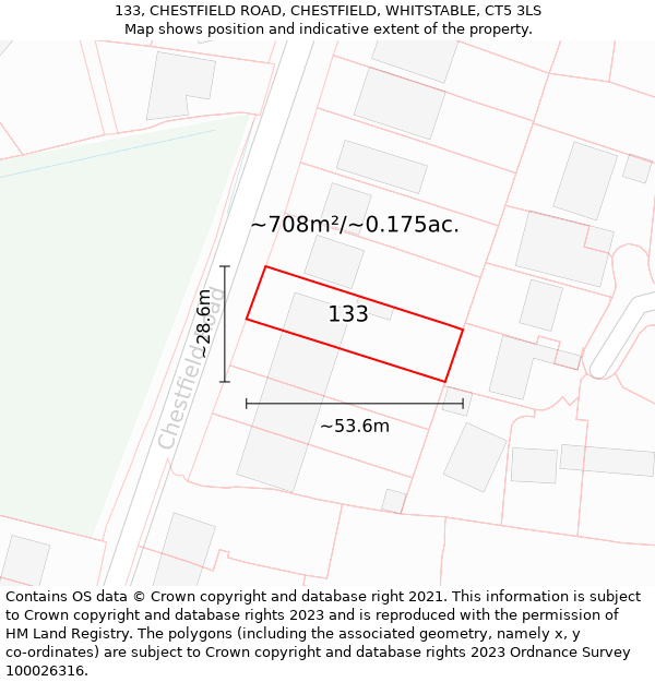 133, CHESTFIELD ROAD, CHESTFIELD, WHITSTABLE, CT5 3LS: Plot and title map