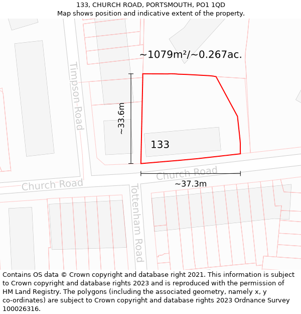 133, CHURCH ROAD, PORTSMOUTH, PO1 1QD: Plot and title map