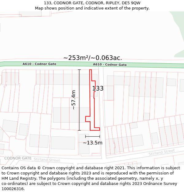 133, CODNOR GATE, CODNOR, RIPLEY, DE5 9QW: Plot and title map