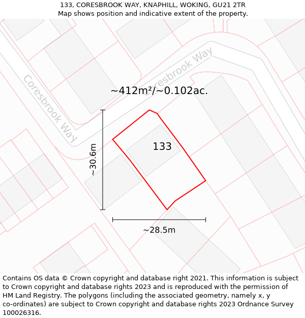 133, CORESBROOK WAY, KNAPHILL, WOKING, GU21 2TR: Plot and title map