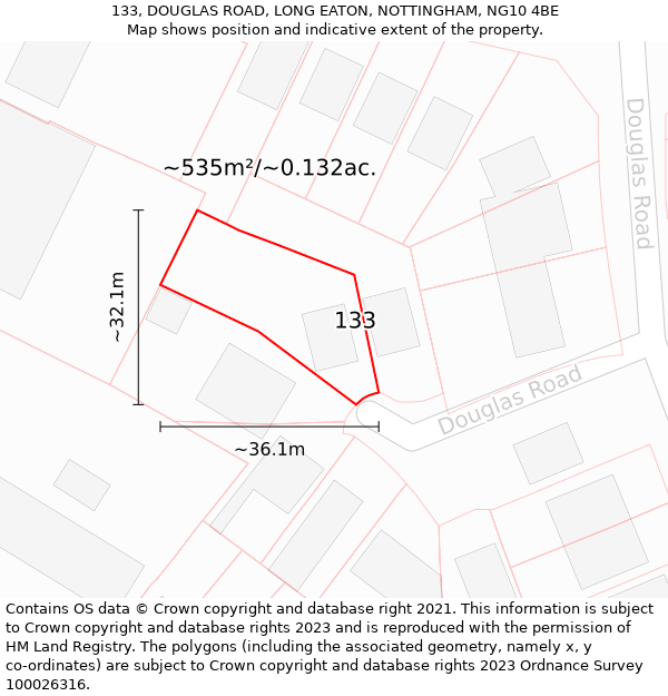 133, DOUGLAS ROAD, LONG EATON, NOTTINGHAM, NG10 4BE: Plot and title map