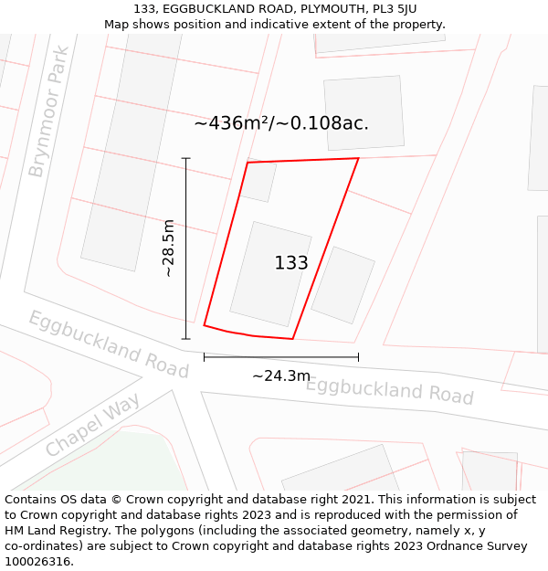 133, EGGBUCKLAND ROAD, PLYMOUTH, PL3 5JU: Plot and title map