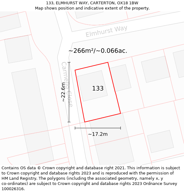 133, ELMHURST WAY, CARTERTON, OX18 1BW: Plot and title map