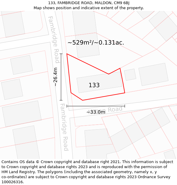 133, FAMBRIDGE ROAD, MALDON, CM9 6BJ: Plot and title map