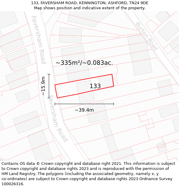 133, FAVERSHAM ROAD, KENNINGTON, ASHFORD, TN24 9DE: Plot and title map