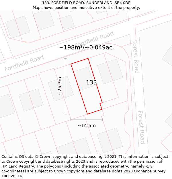 133, FORDFIELD ROAD, SUNDERLAND, SR4 0DE: Plot and title map