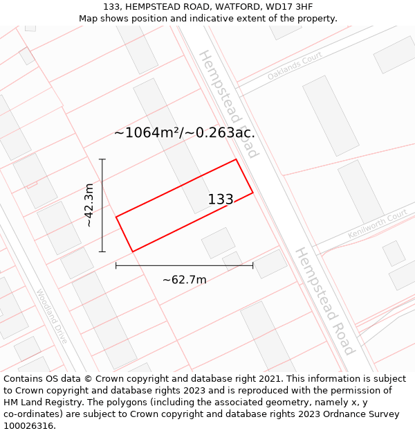 133, HEMPSTEAD ROAD, WATFORD, WD17 3HF: Plot and title map