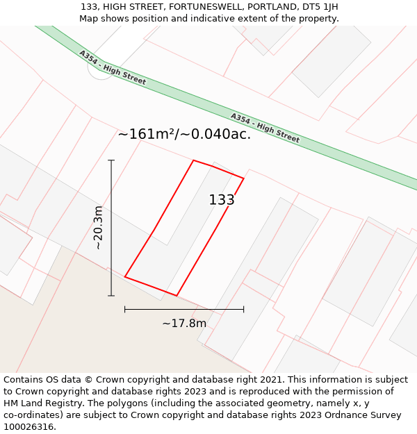 133, HIGH STREET, FORTUNESWELL, PORTLAND, DT5 1JH: Plot and title map