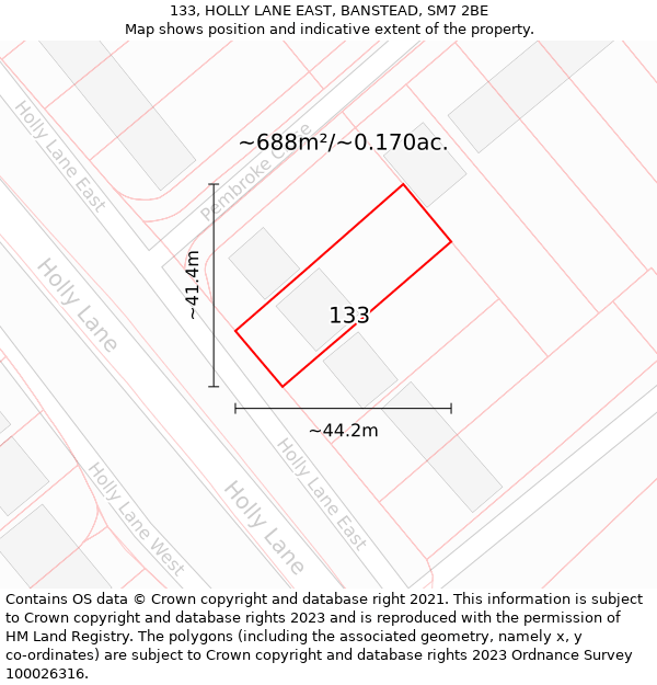 133, HOLLY LANE EAST, BANSTEAD, SM7 2BE: Plot and title map