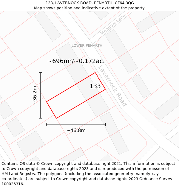 133, LAVERNOCK ROAD, PENARTH, CF64 3QG: Plot and title map